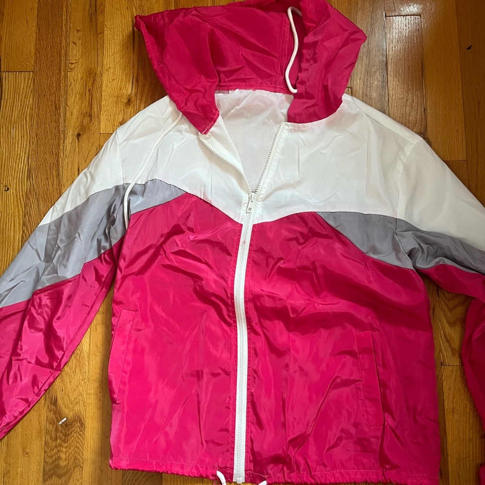 Women's Colorblock Raincoat - Pink, White, and Gray